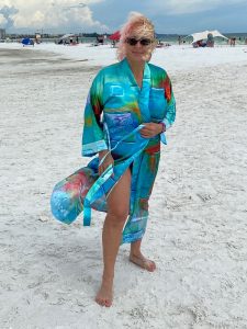 Wearable Art Satin Maxi Kimono. Turquoise Dreems
