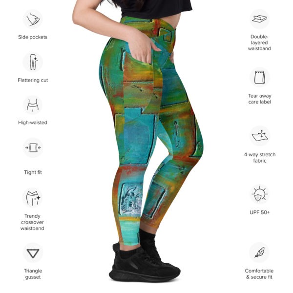 Crossover leggings with pockets. Turquoise Dreams