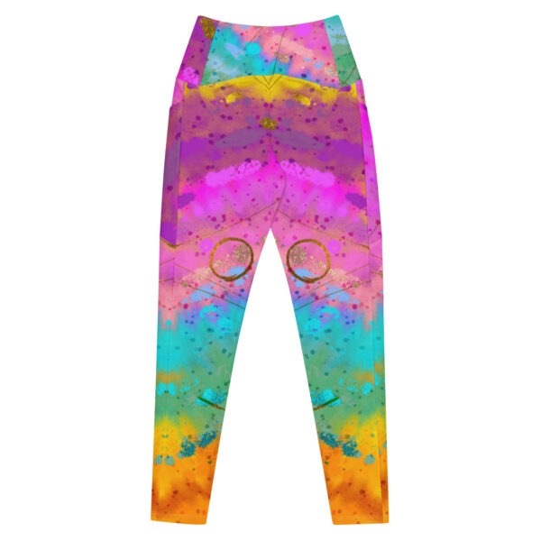 Crossover leggings with pockets. Rainbow.